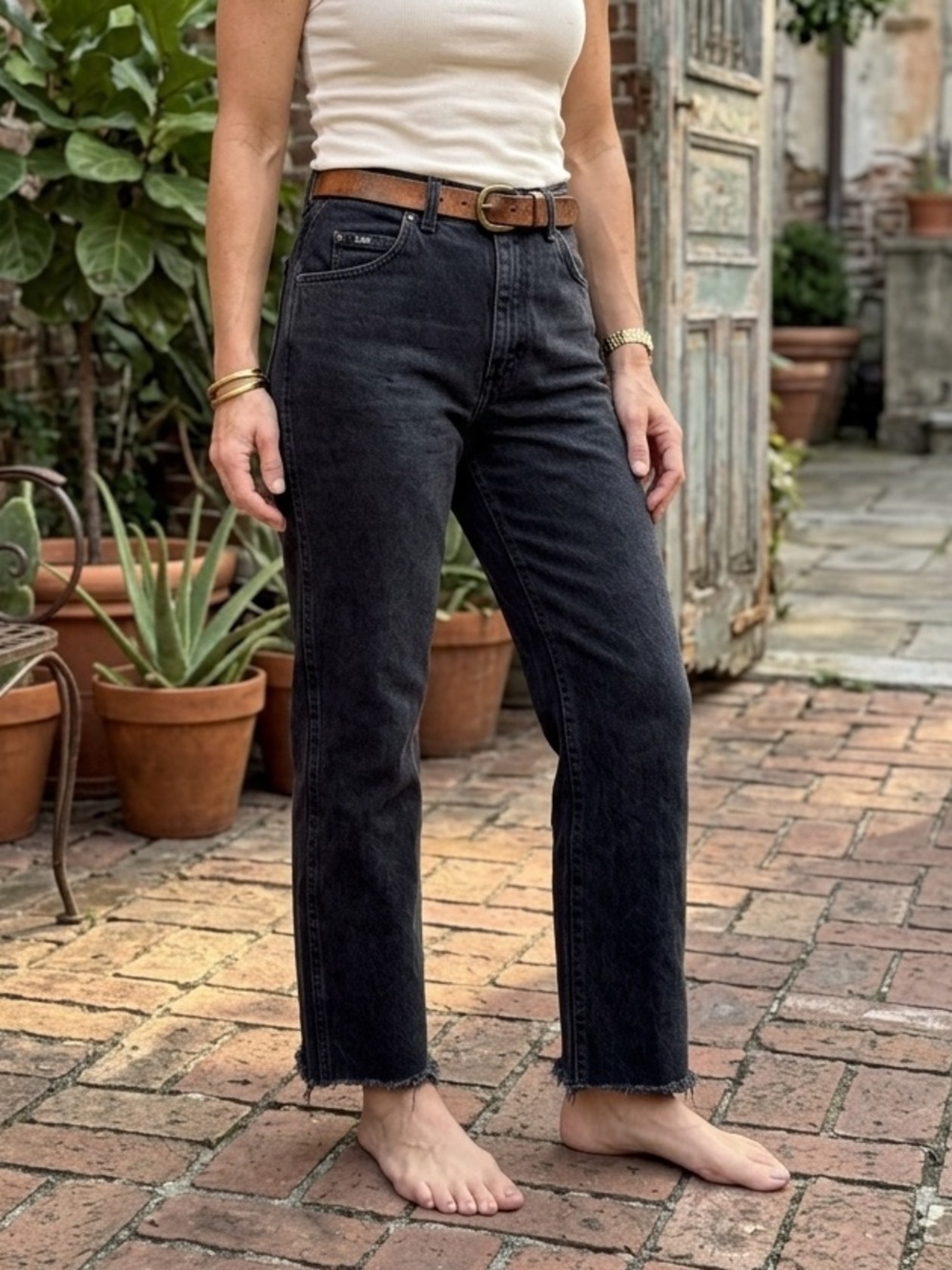 Vintage Lee Washed Black High-Rise Straight Leg Jeans